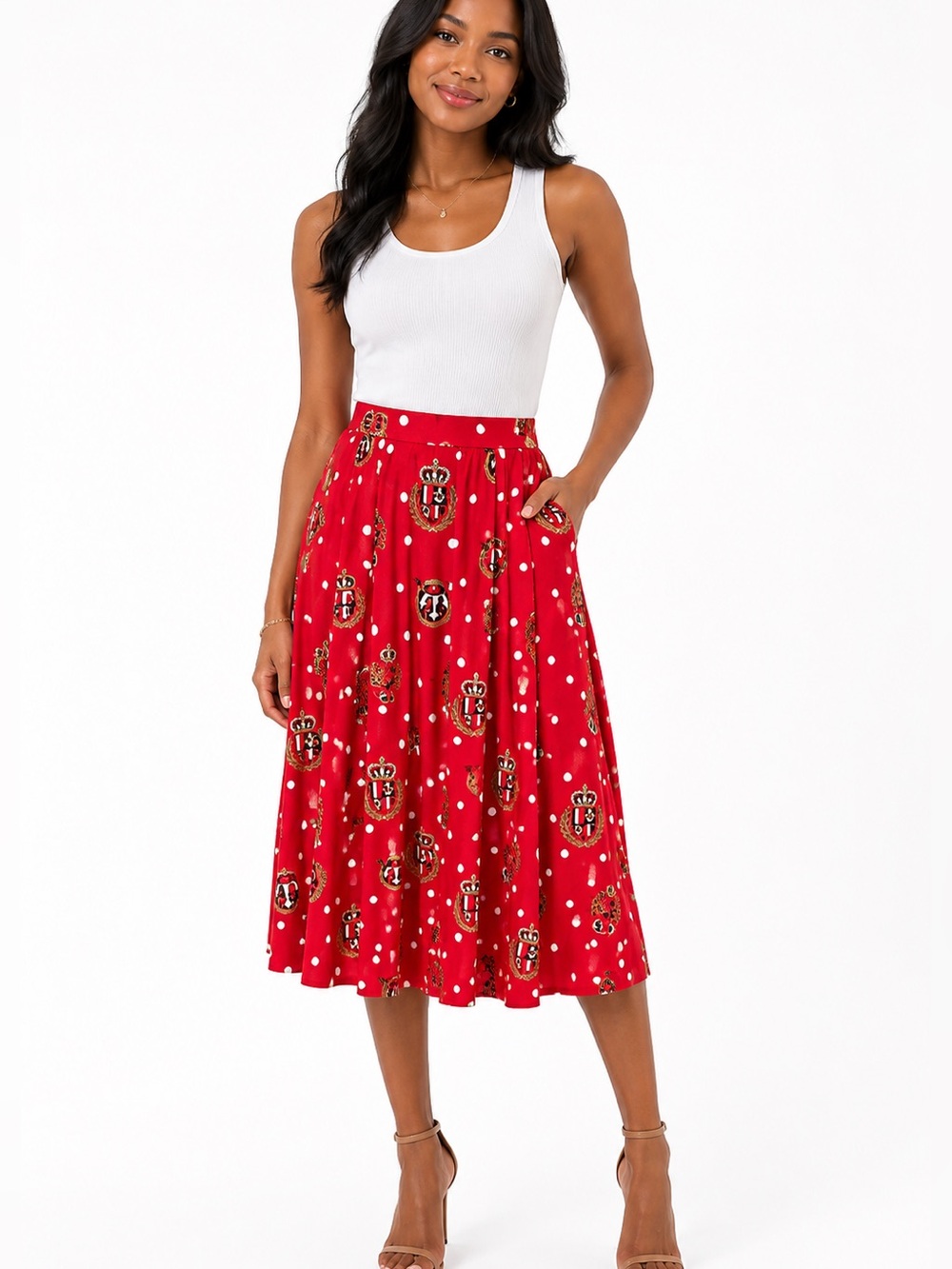 Vintage‎ JH Collection red polka dot skirt, Size 8